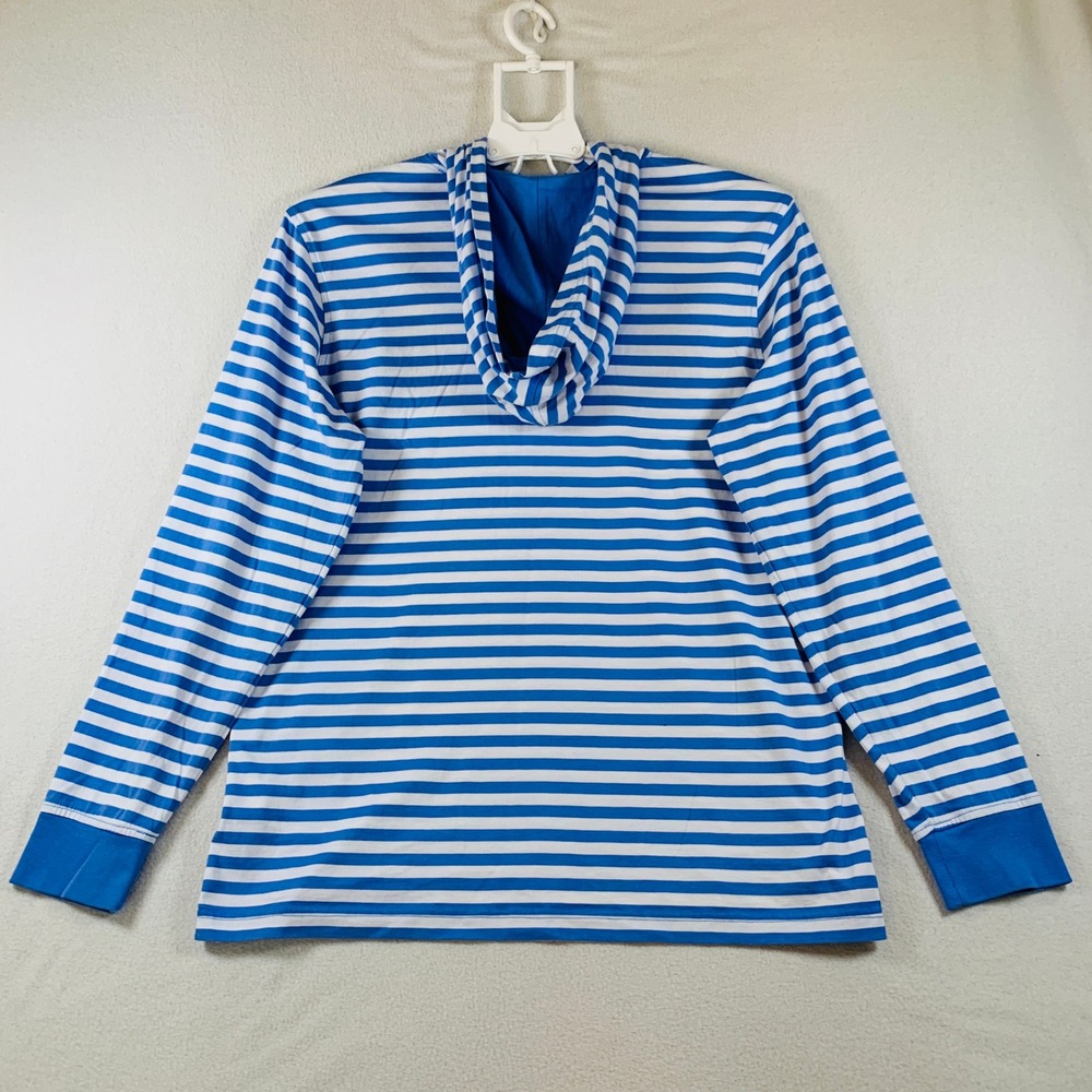 Lands' End‎ Women's Long Sleeve Cotton Hoodie Sweatshirt Top Stripe Blue White L - Picture 2 of 14
